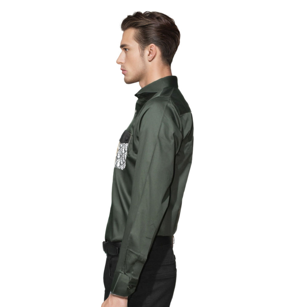 Dior Green Oblique Pattern Pocket Logo Shirt-2