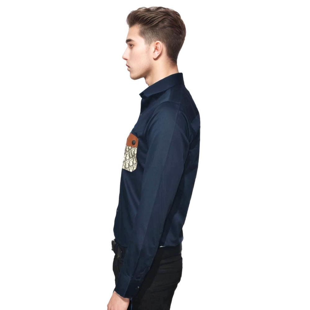Dior Oblique Pattern Pocket Logo Blue Premium Shirt-2