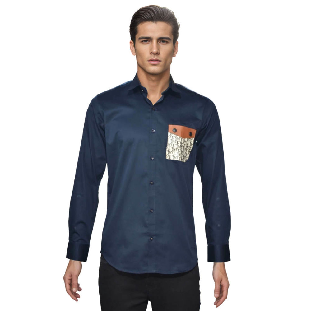 Dior Oblique Pattern Pocket Logo Blue Premium Shirt-7