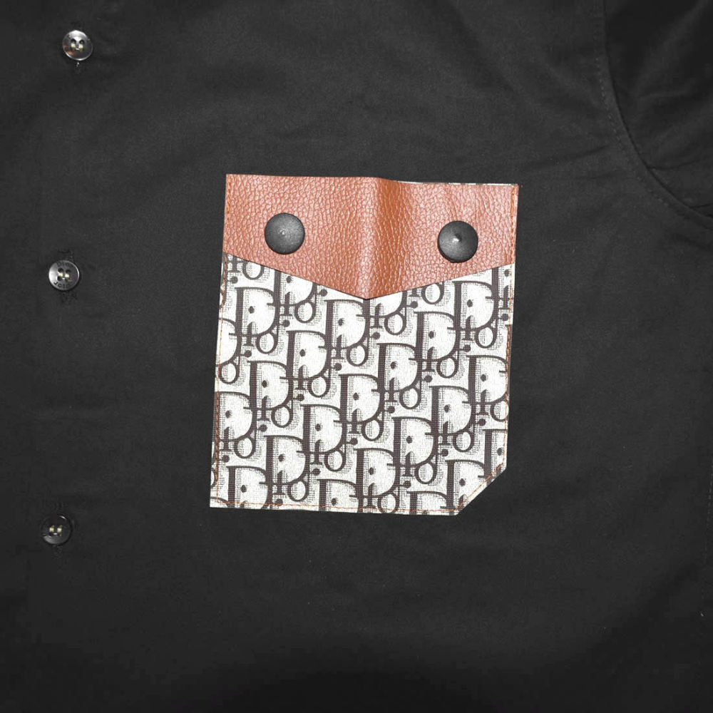 Dior Oblique Pattern Pocket Logo Black Premium Shirt-3