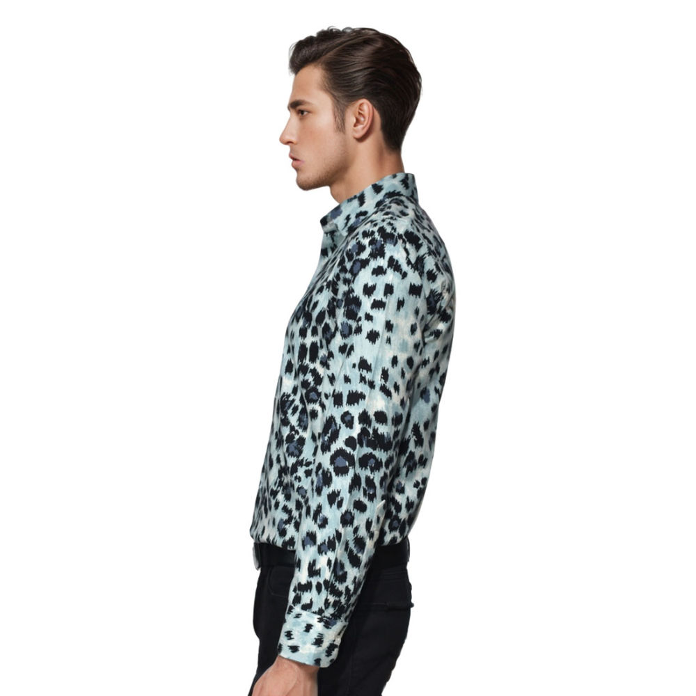 Balmain Sky Blue Leopard Printed Premium Shirt-2