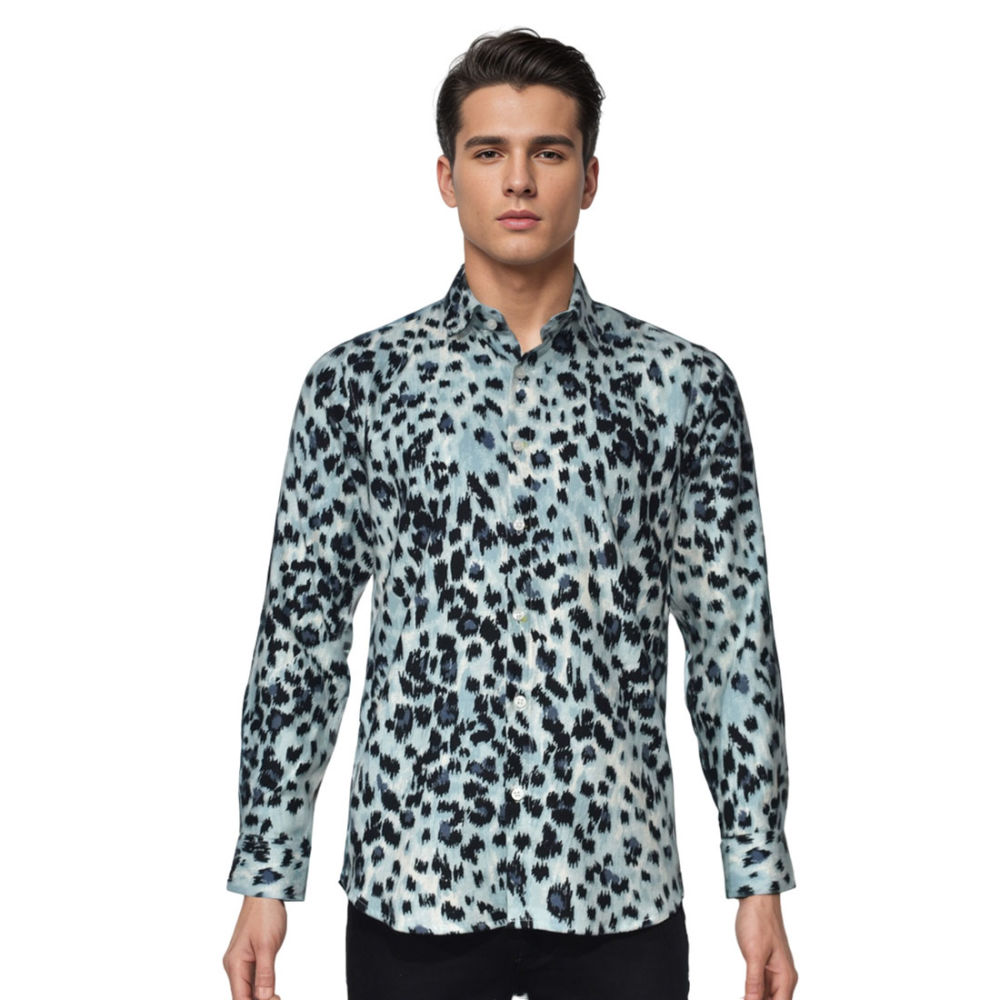 Balmain Sky Blue Leopard Printed Premium Shirt-6