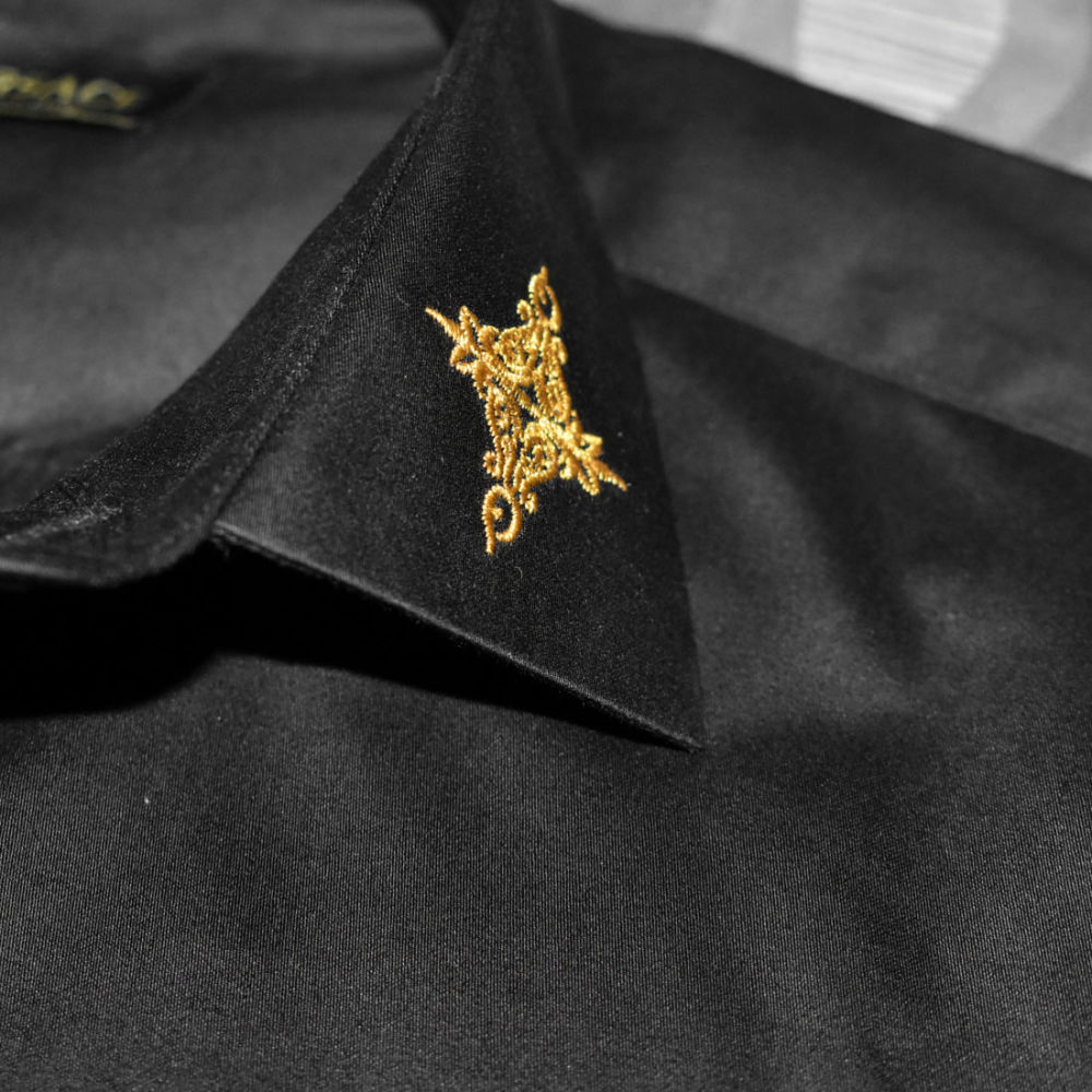 Versace Embroidered Black Premium Cotton Shirt-thumb-6