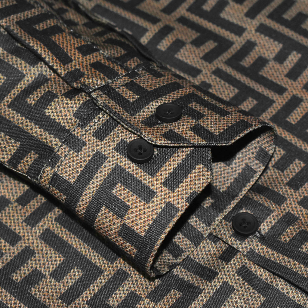 Fendi logo Print Brown Premium Cotton Shirt-5