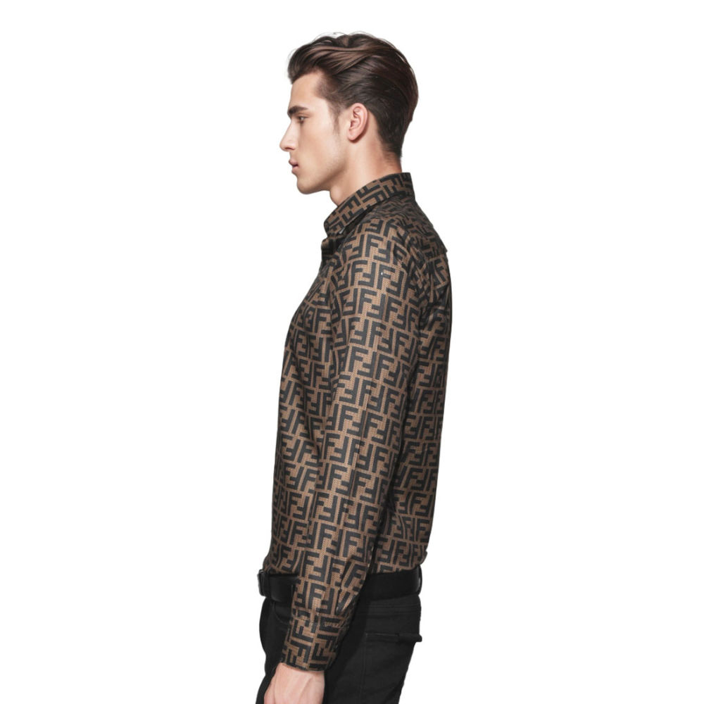 Fendi logo Print Brown Premium Cotton Shirt-2