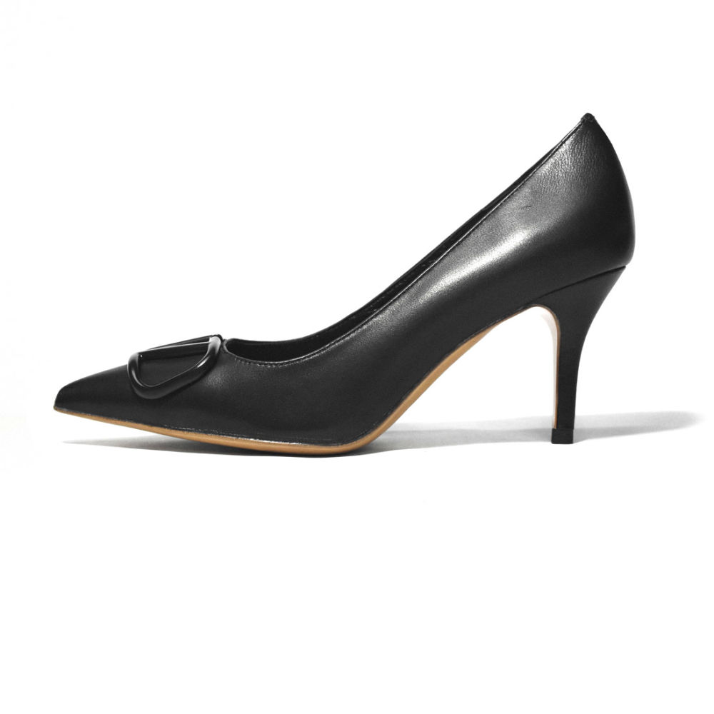 Valentino Black Leather V Logo Pumps Sandals-1