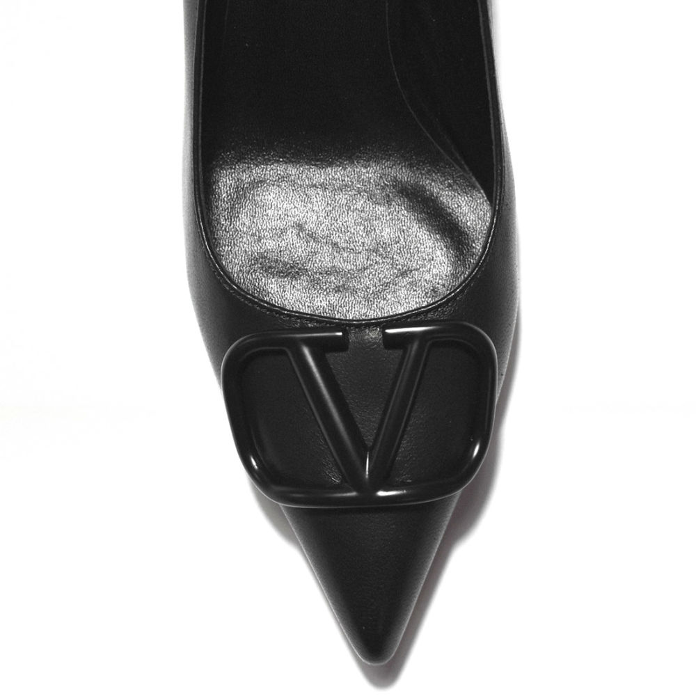 Valentino Black Leather V Logo Pumps Sandals-3