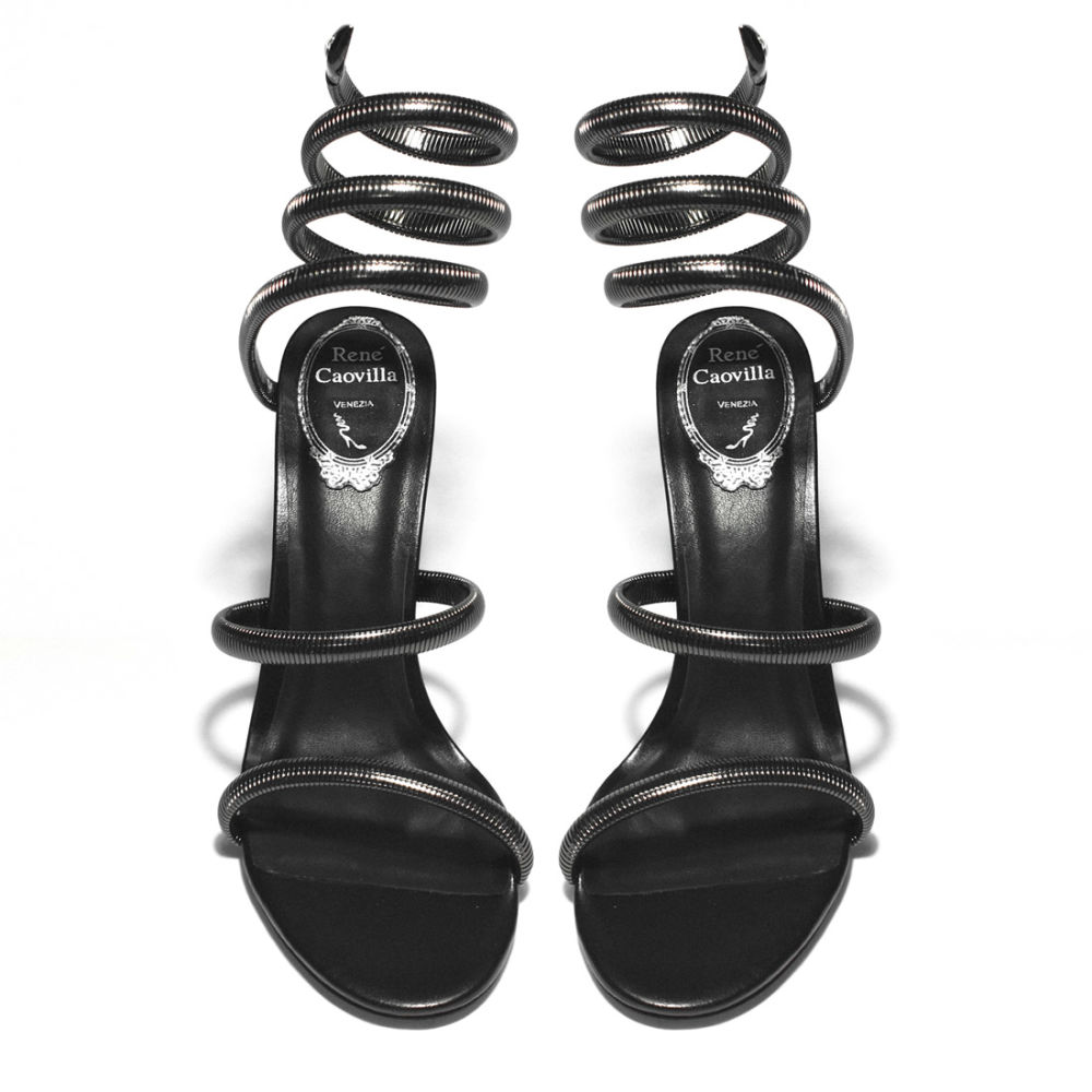 Rene Caovilla Cleo Crystal Black Heel Sandals-5