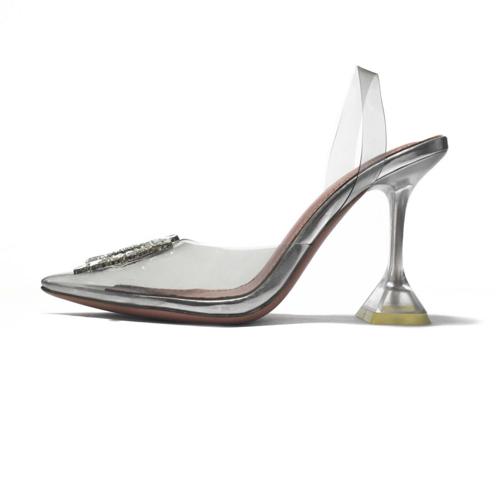 Amina Muaddi Silver Begum Sling Satin Sandals-1