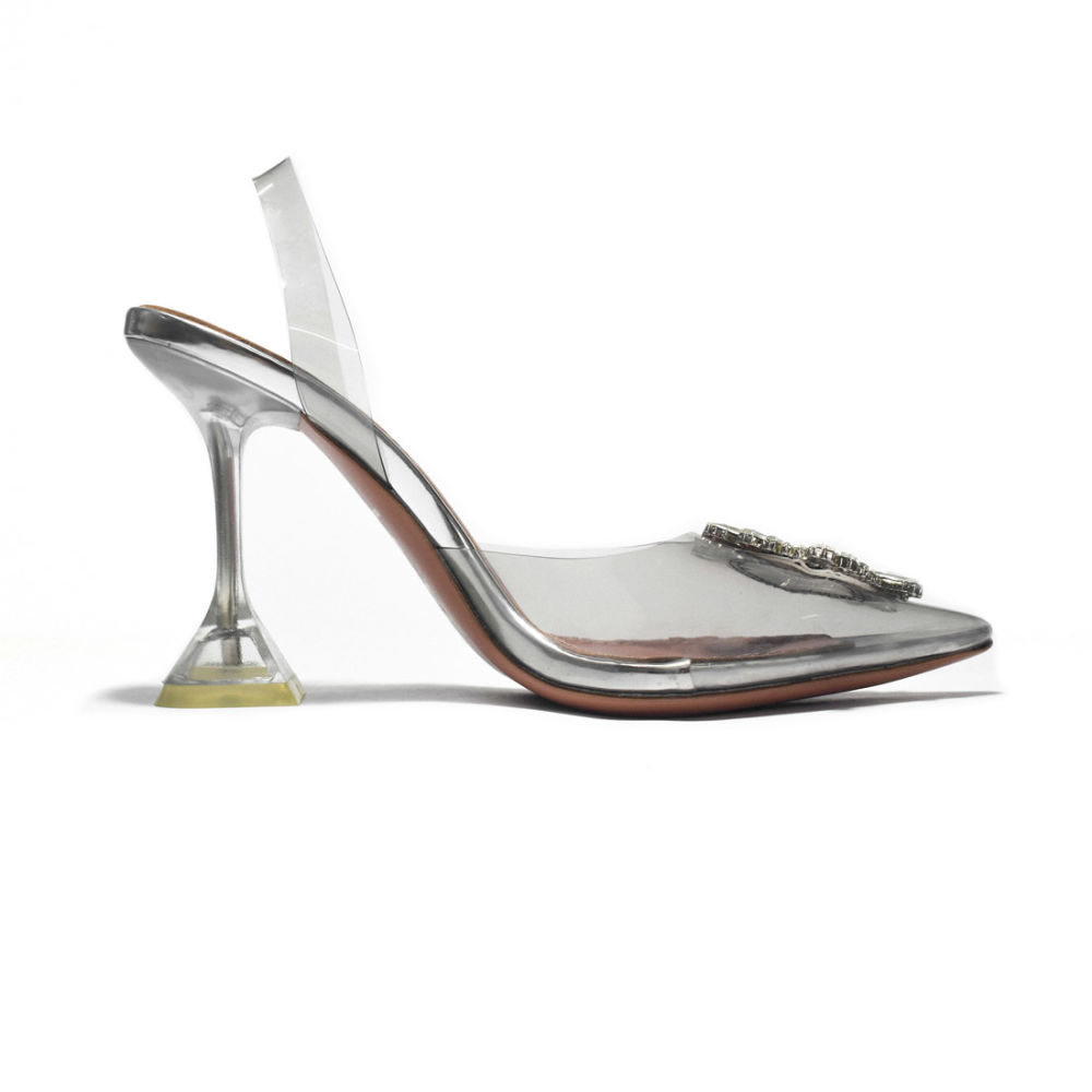 Amina Muaddi Silver Begum Sling Satin Sandals-2