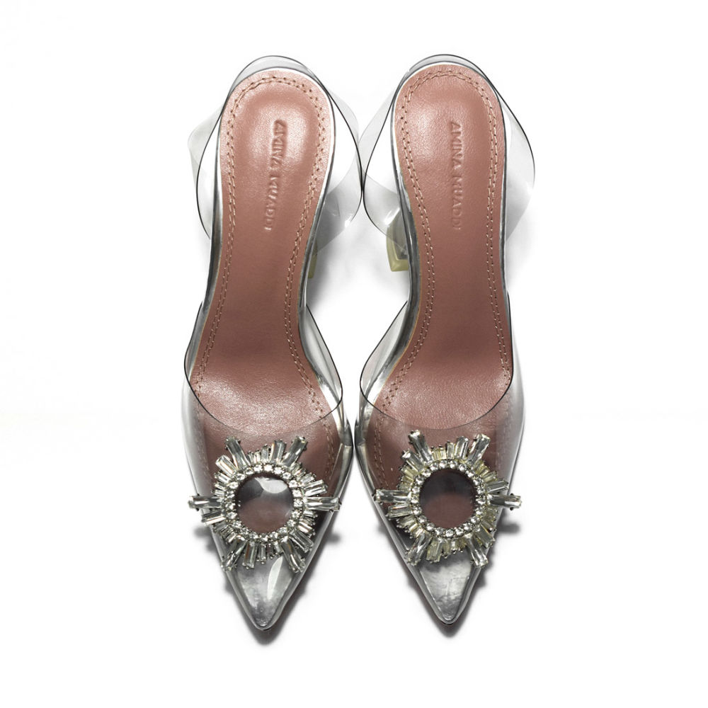 Amina Muaddi Silver Begum Sling Satin Sandals-5