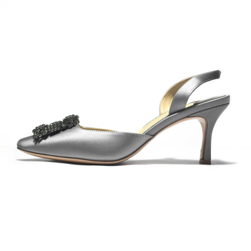 Manolo Blahnik Grey Premium Leather Heel Sandals-1