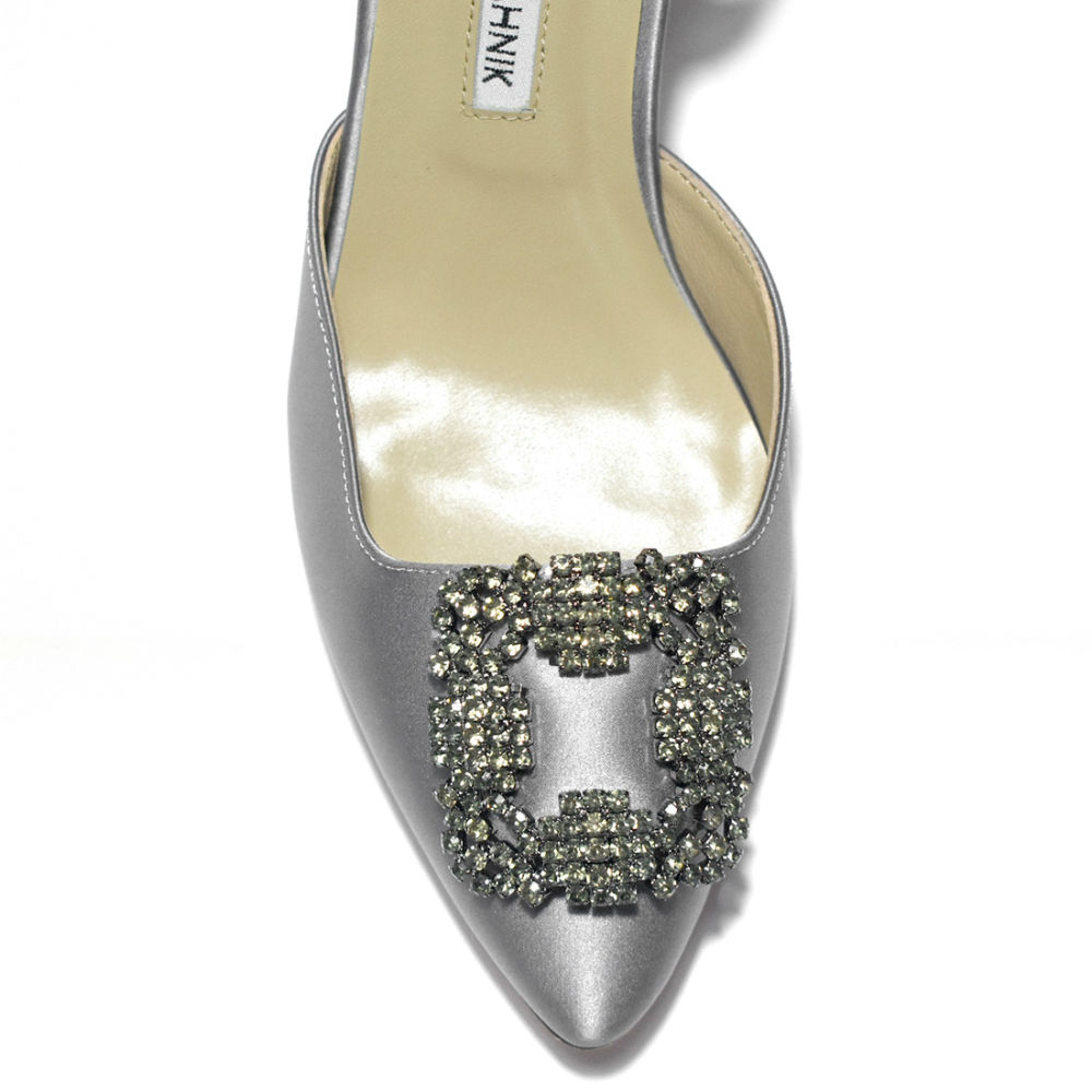 Manolo Blahnik Grey Premium Leather Heel Sandals-3