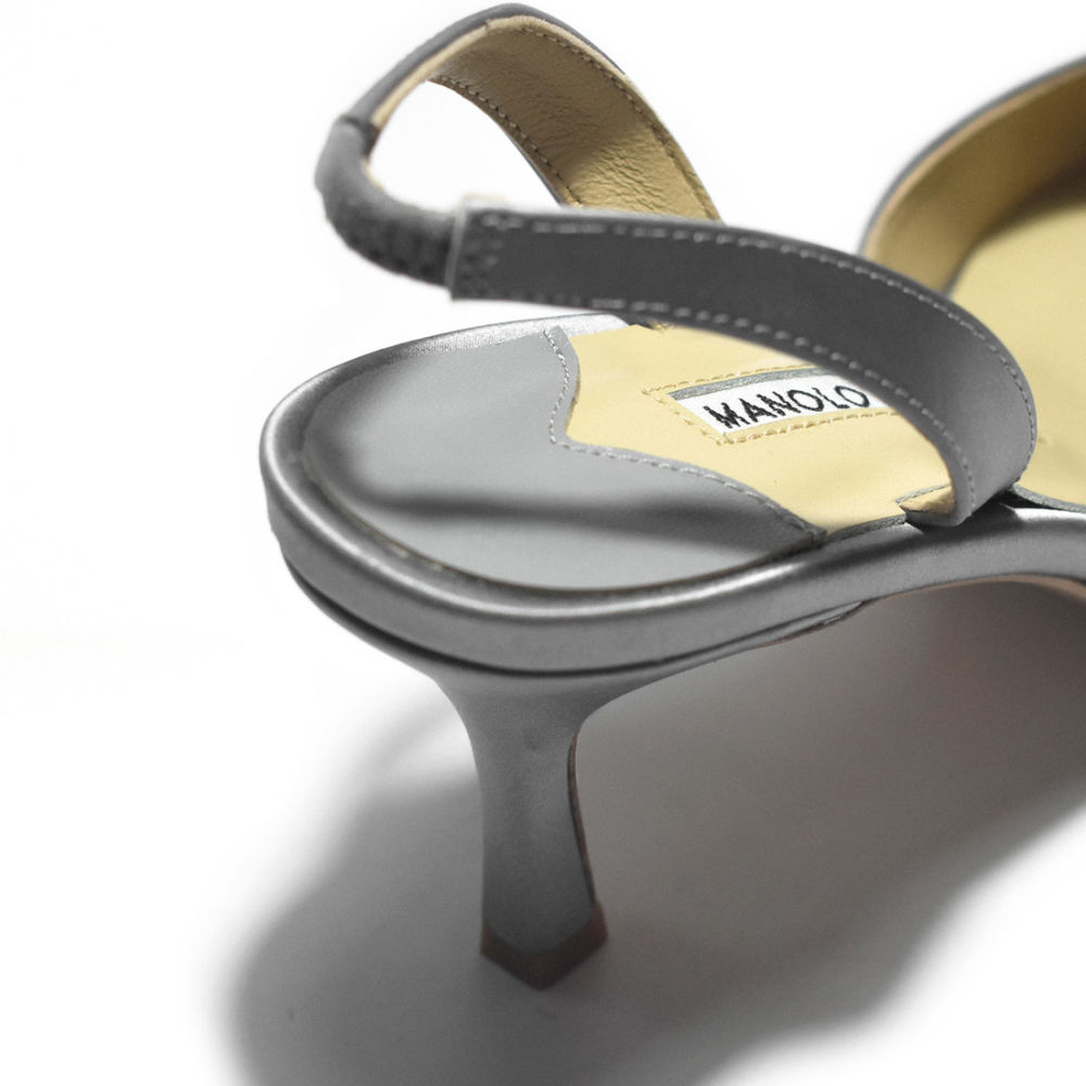 Manolo Blahnik Grey Premium Leather Heel Sandals-4