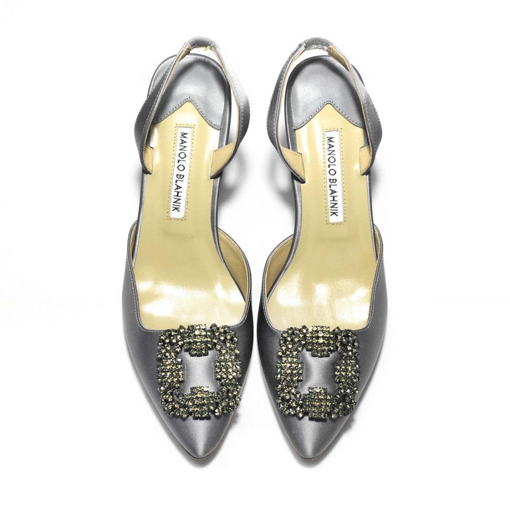 Manolo Blahnik Grey Premium Leather Heel Sandals-5