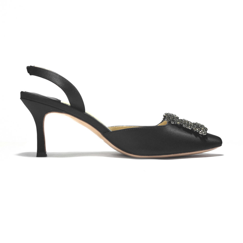 Manolo Blahnik Black Premium Leather Heel Sandals-2