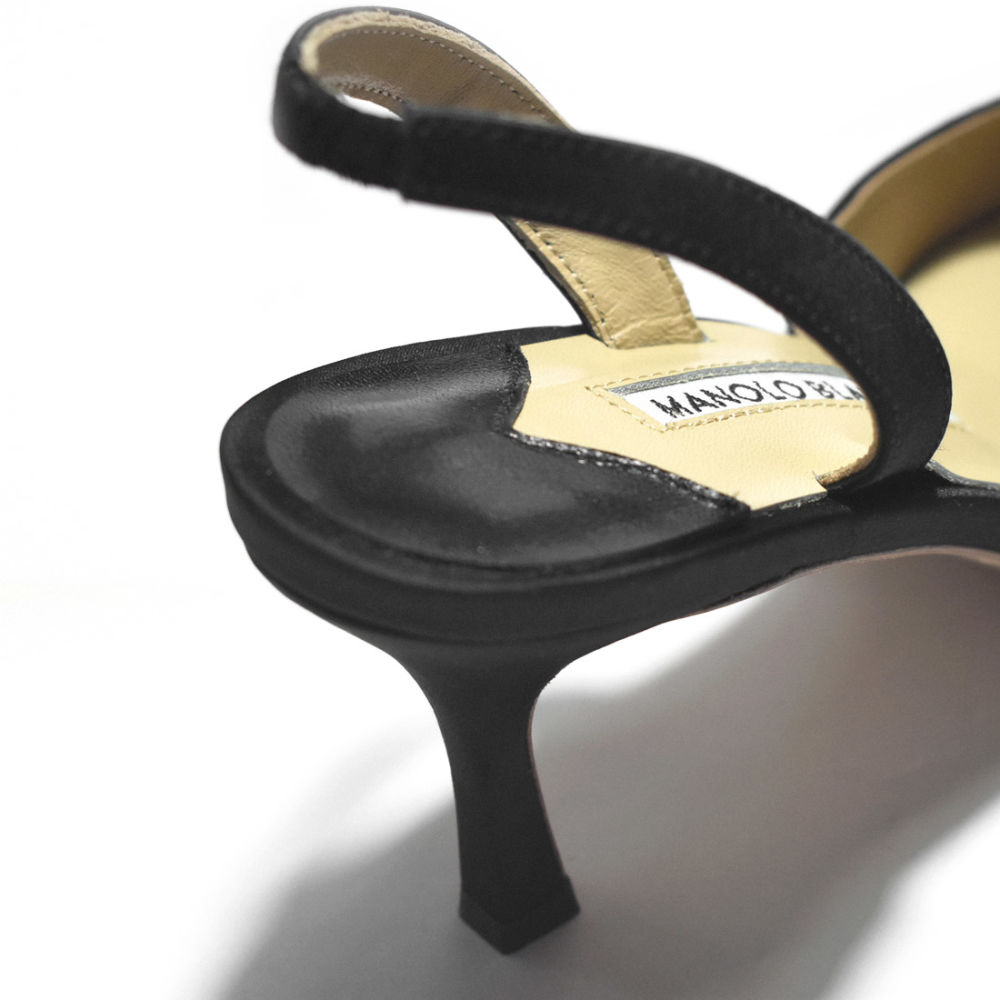 Manolo Blahnik Black Premium Leather Heel Sandals-4