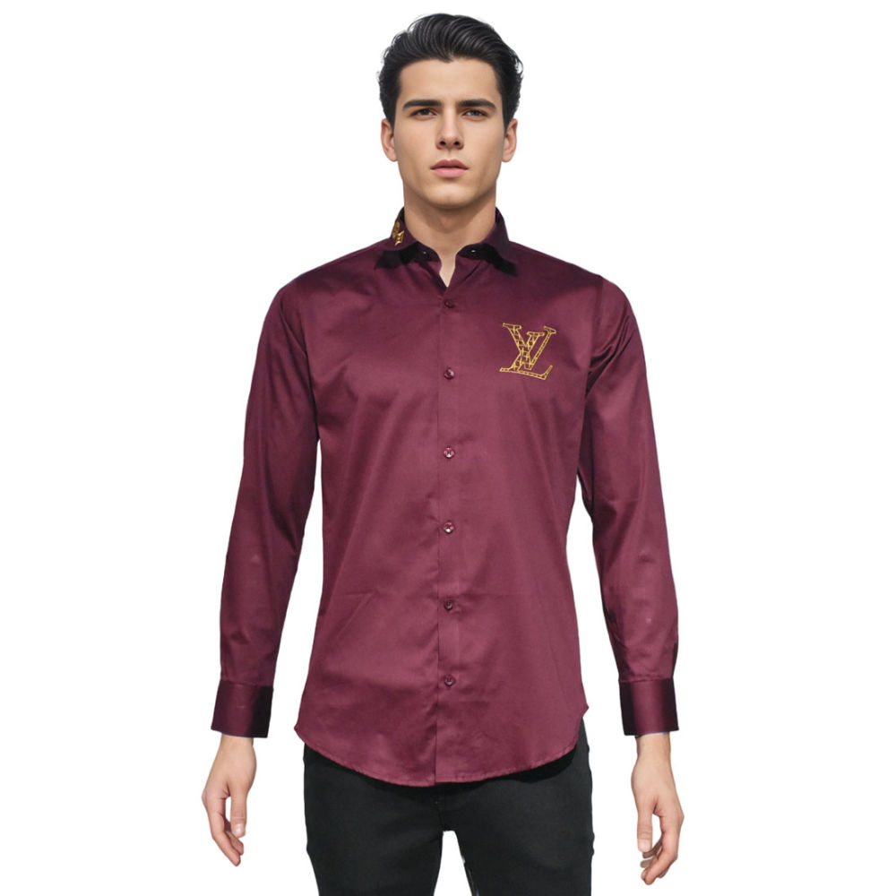 Louis Vuitton Embroidered logo Wine Luxury Shirt-6