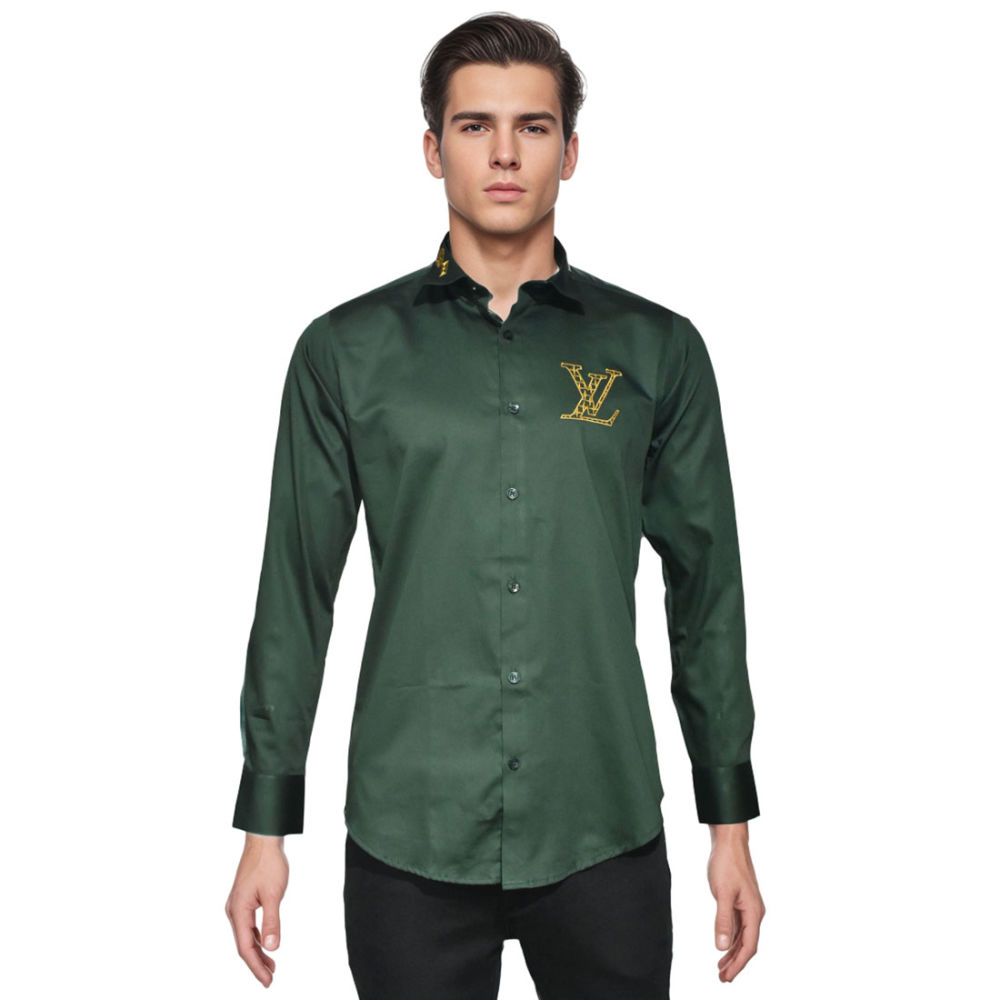 Louis Vuitton Embroidered logo Green Luxury Shirt-6