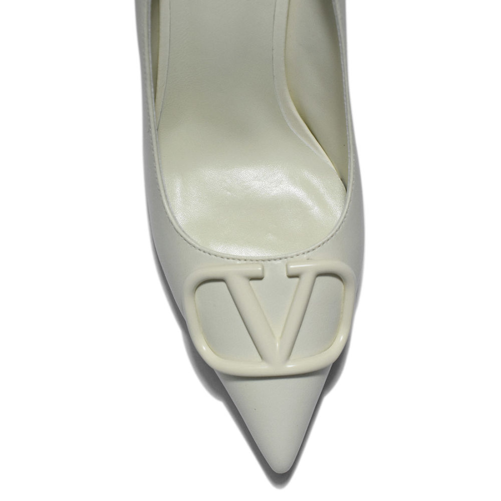 Valentino White Leather V Logo Pumps Sandals-3