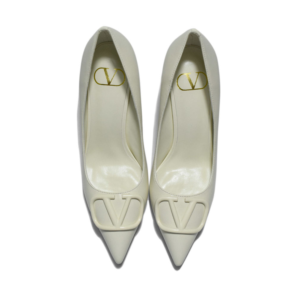 Valentino White Leather V Logo Pumps Sandals-5