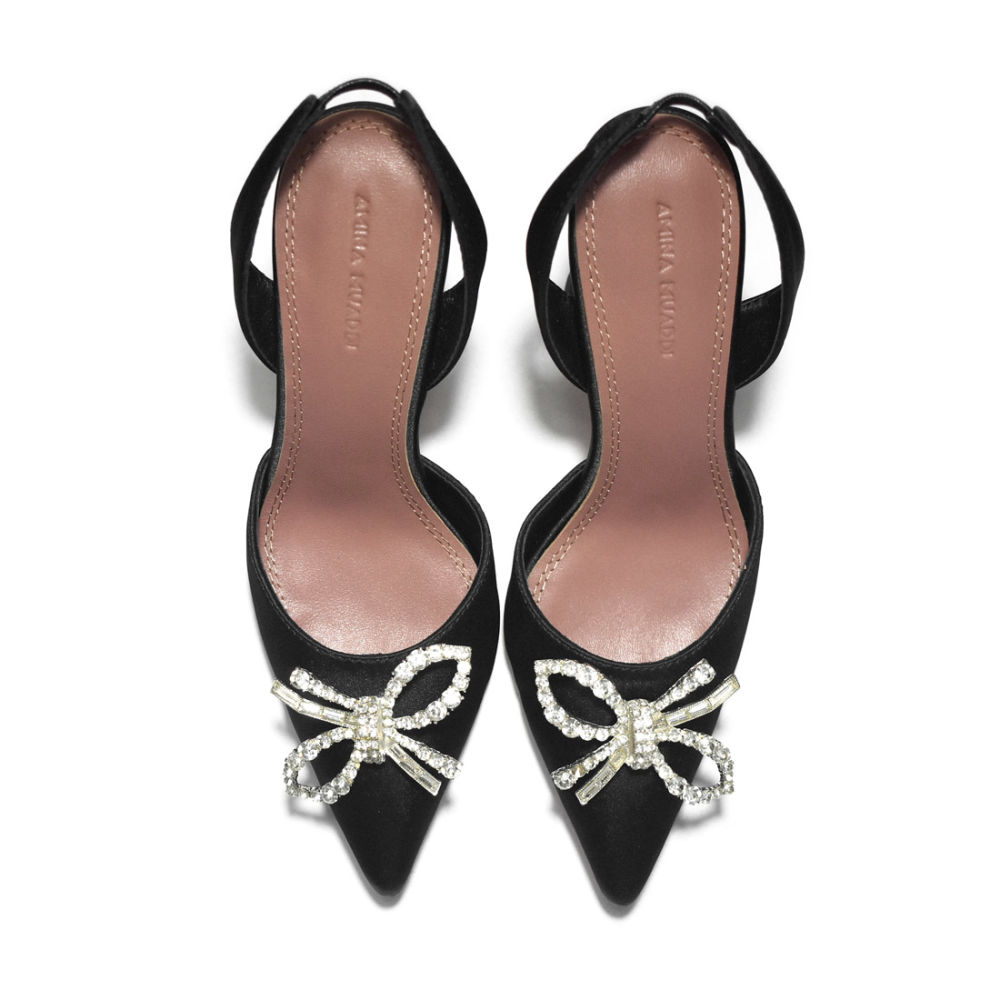Amina Muaddi Black Begum Sling Satin Heel Sandals-5