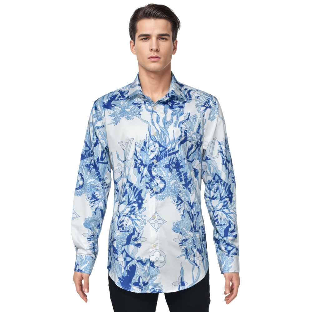 Louis Vuitton Blue Graphic Premium Cotton Shirt-thumb-6