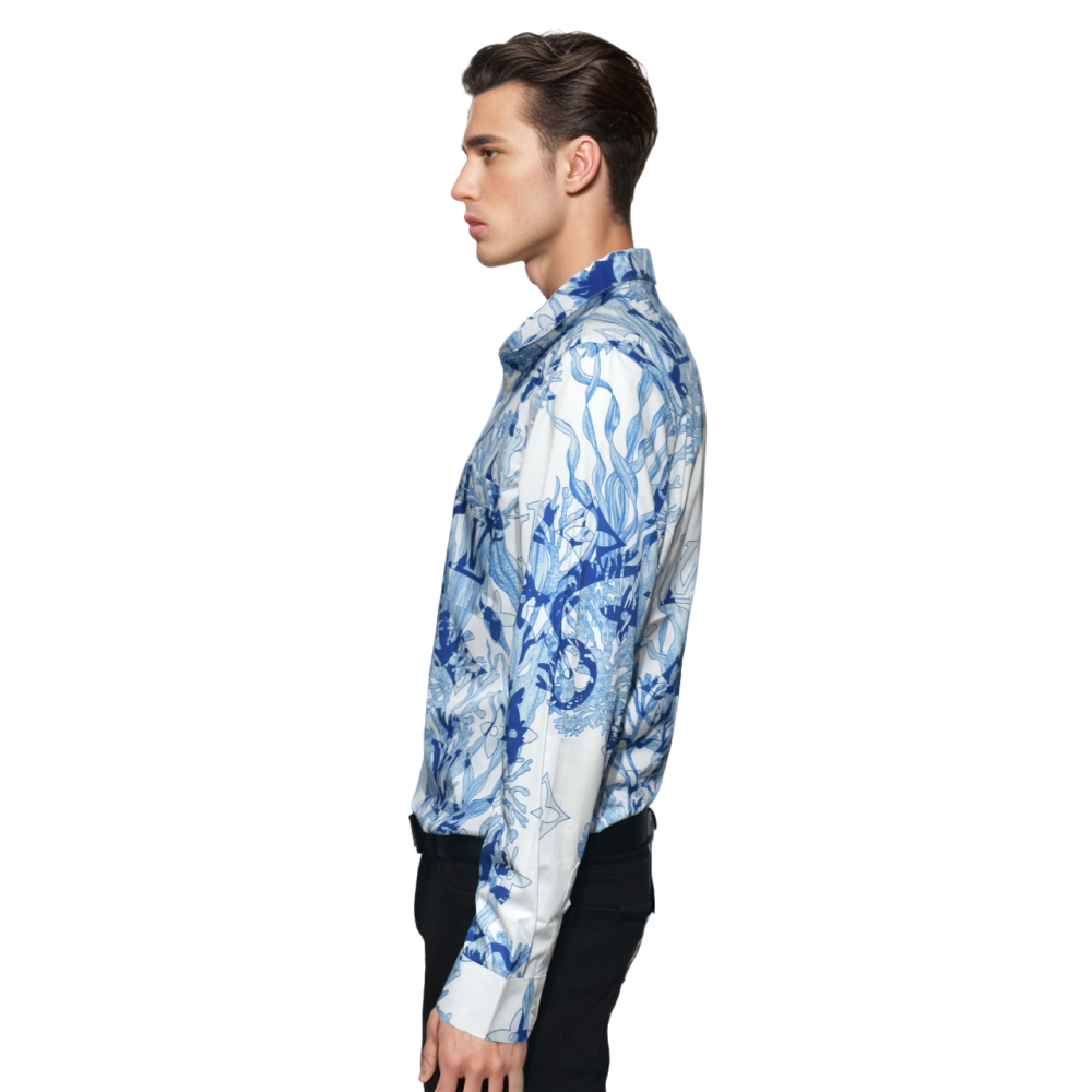 Louis Vuitton Blue Graphic Premium Cotton Shirt-thumb-2