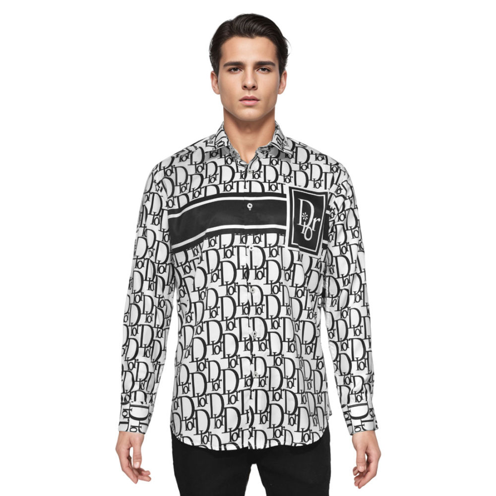 Dior Printed White Premium Quality Cotton Shirt-6