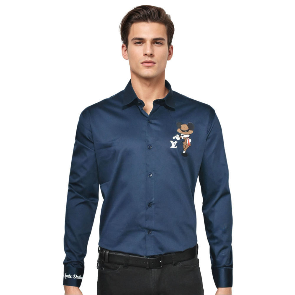 Louis Vuitton Mickey Mouse Print Navy Blue Shirt-thumb-0