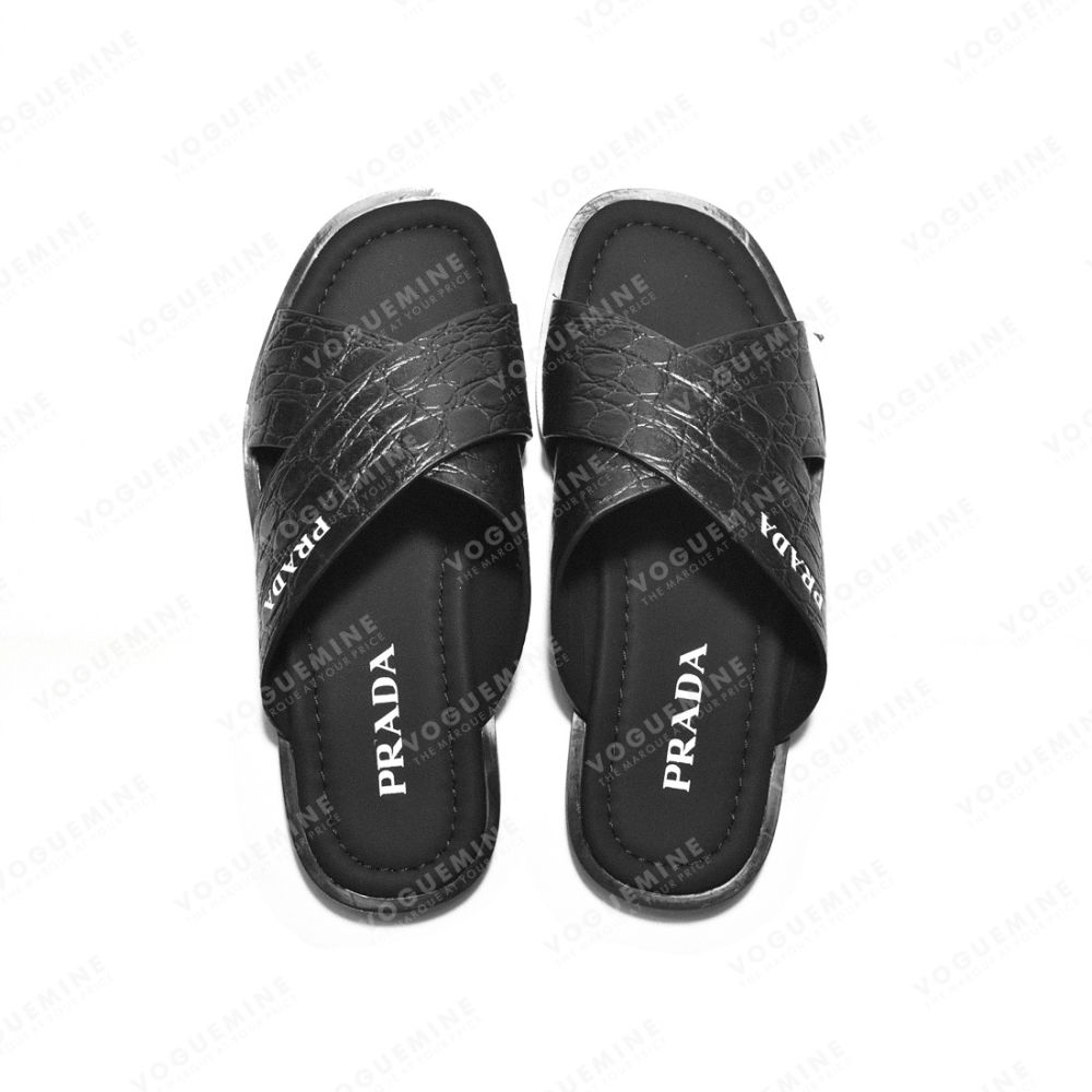Prada Black Croc-embossed Crisscross Flip-flops-4
