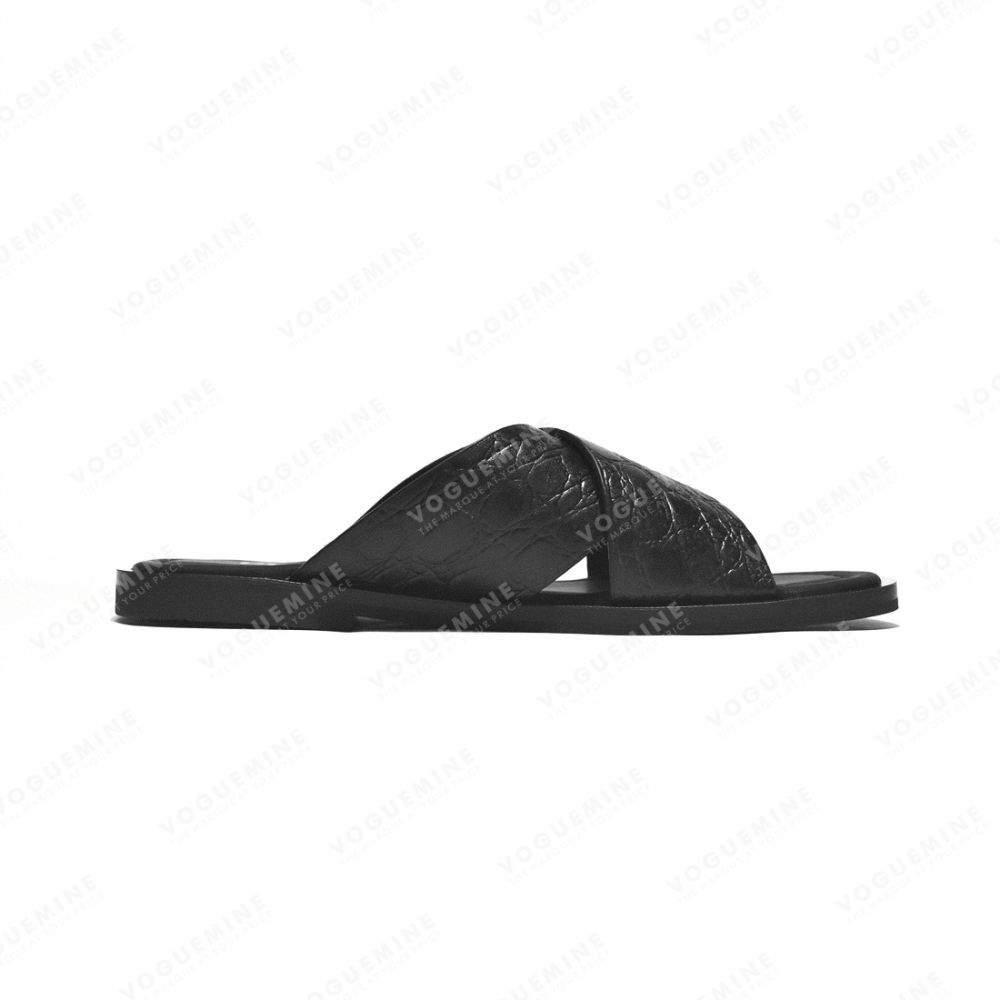 Prada Black Croc-embossed Crisscross Flip-flops-2