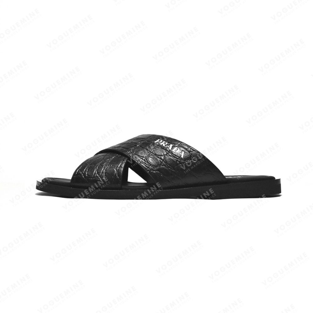 Prada Black Croc-embossed Crisscross Flip-flops-1