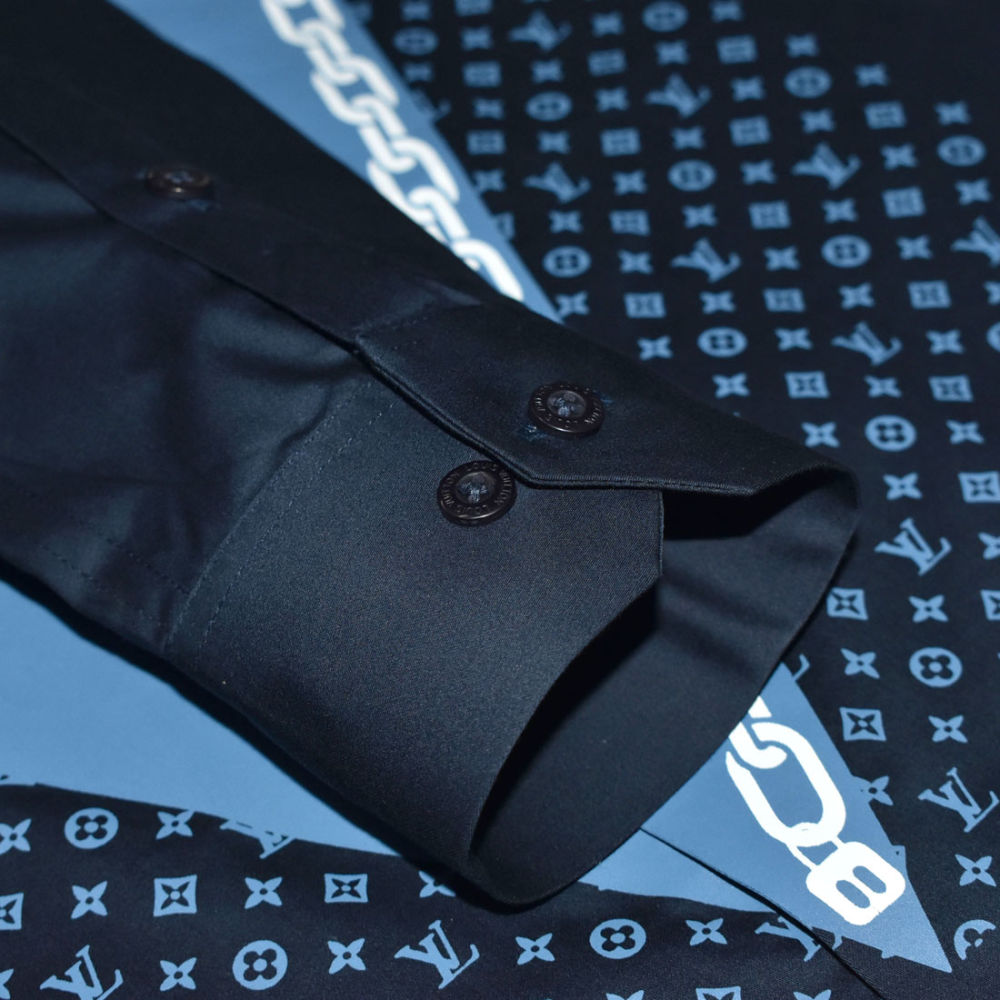 Louis Vuitton Navy Blue Premium Quality Shirt-4