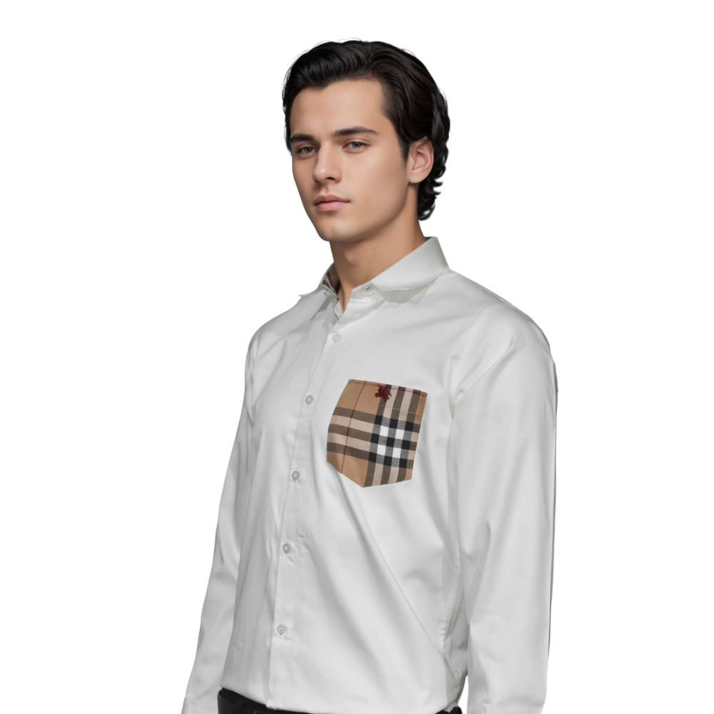 Burberry White Pocket Logo Print Premium Quality Shirt-2