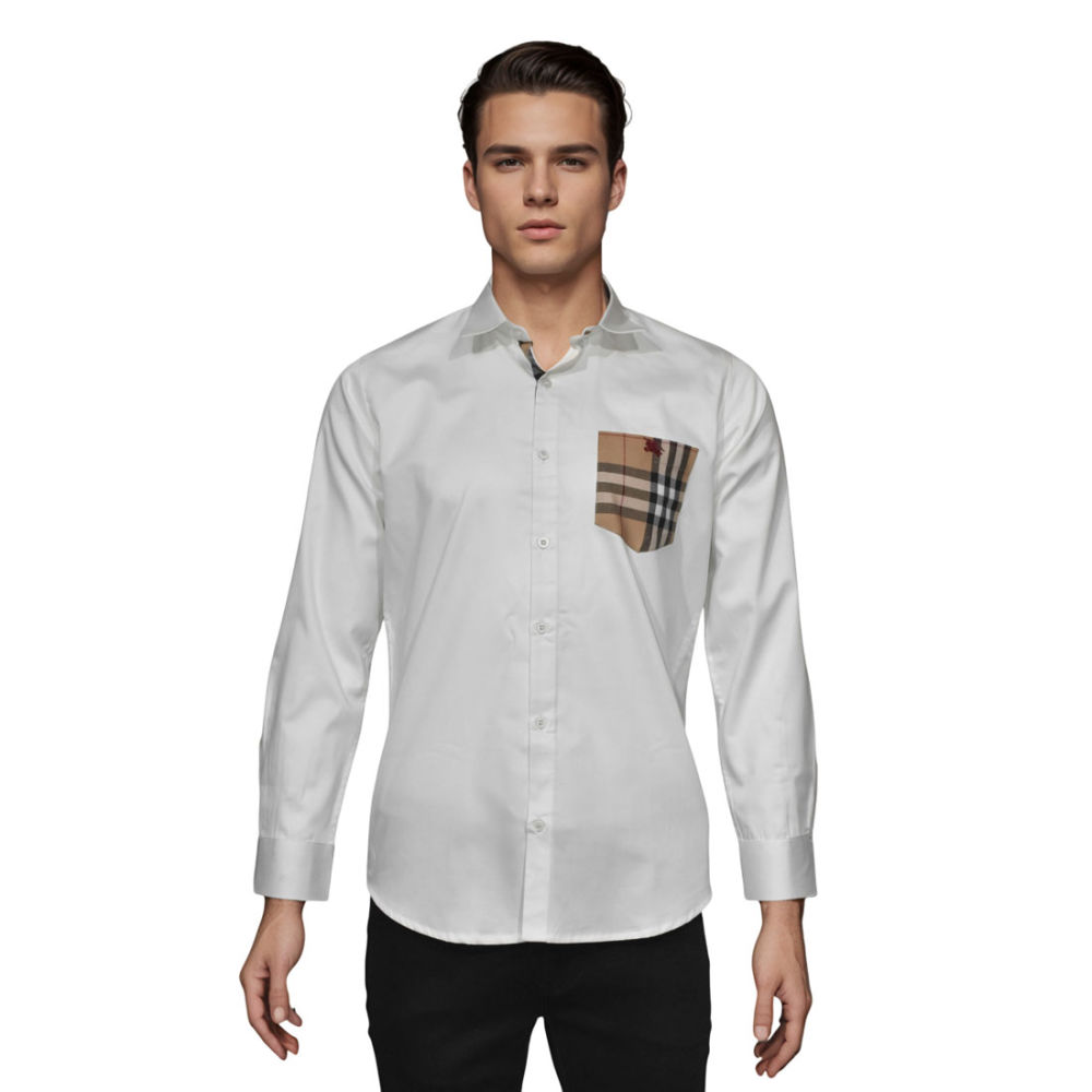 Burberry White Pocket Logo Print Premium Quality Shirt-6