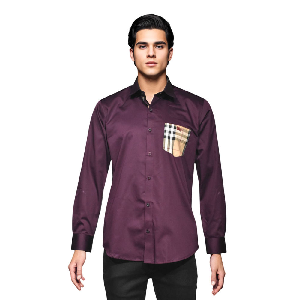 Burberry Wine Pocket Logo Print Premium Quality Shirt-6