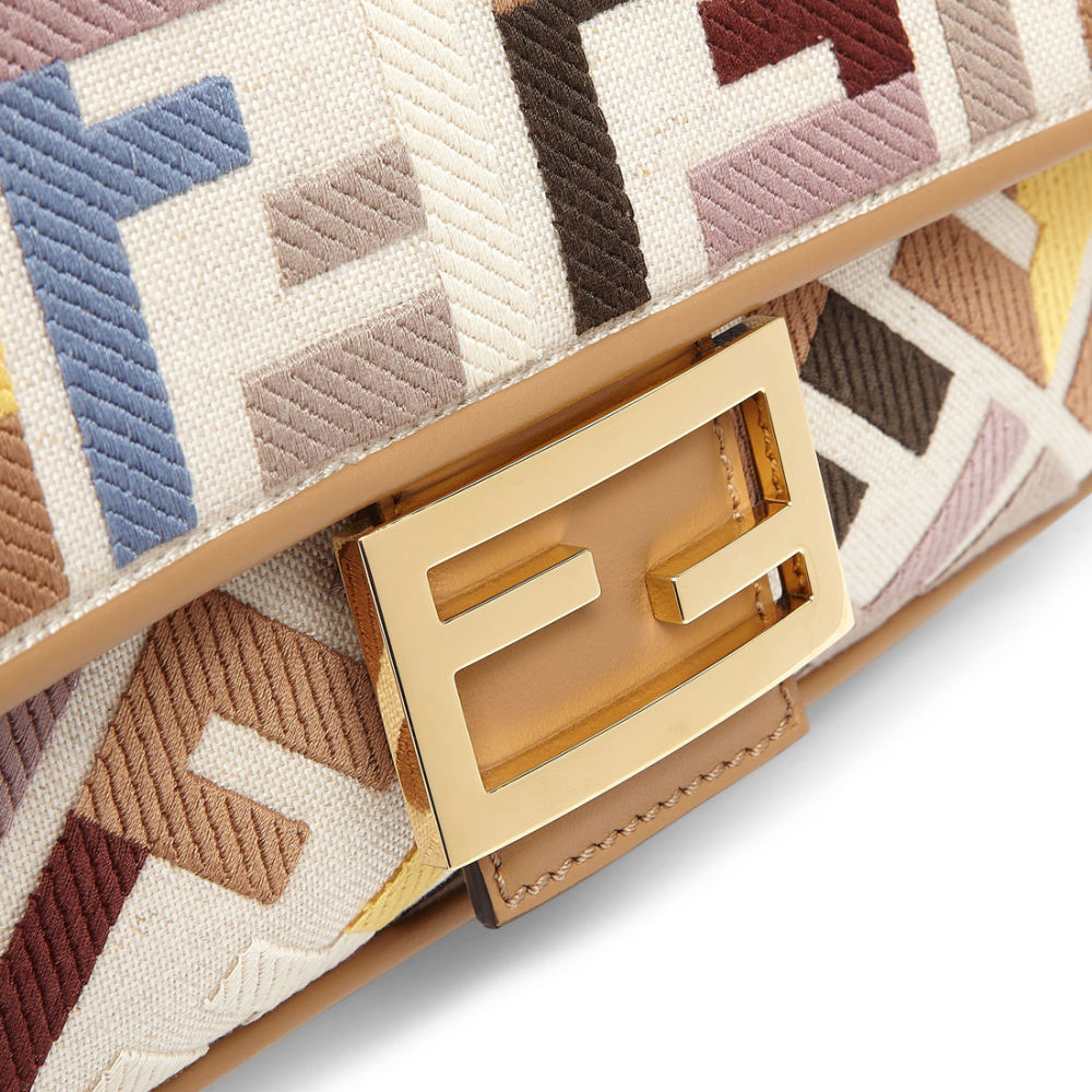 Fendi Baguette FF embroidery Multicolor canvas bag-4