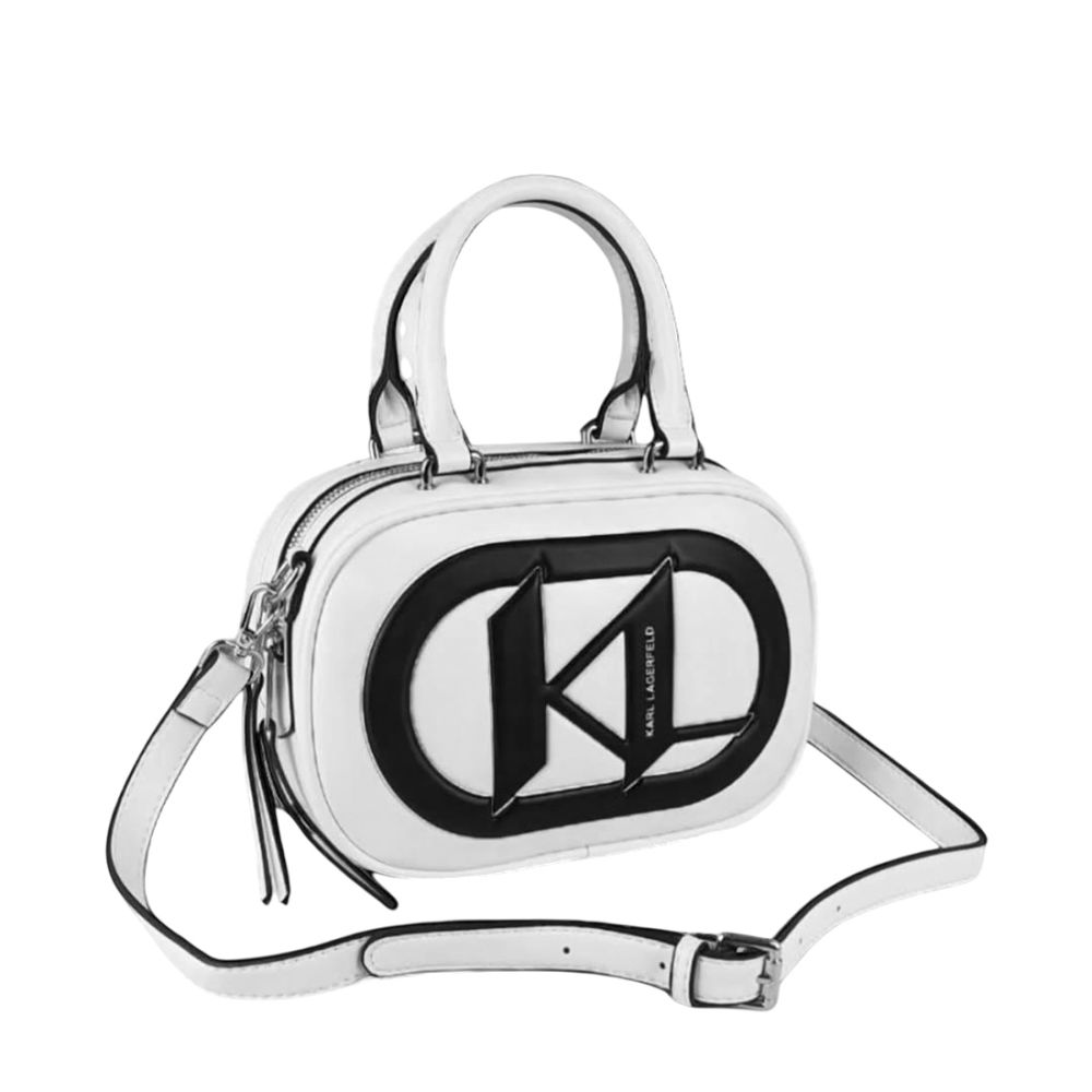 Karl Lagerfeld Textured Logo Detail White Crossbody Bag-thumb-1