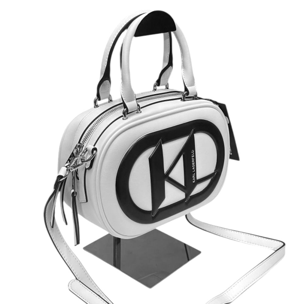 Karl Lagerfeld Textured Logo Detail White Crossbody Bag-thumb-2