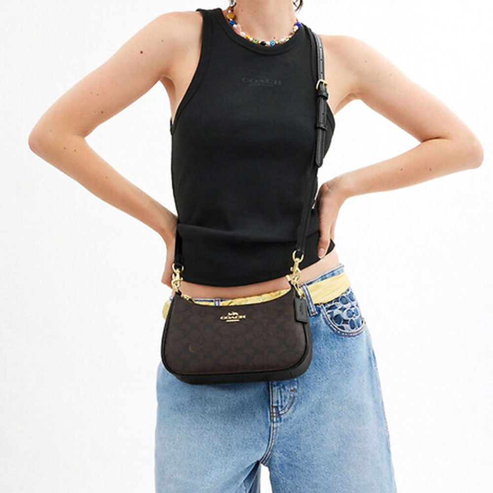 Coach Teri Signature Canvas Shoulder Dark Grey Bag-4