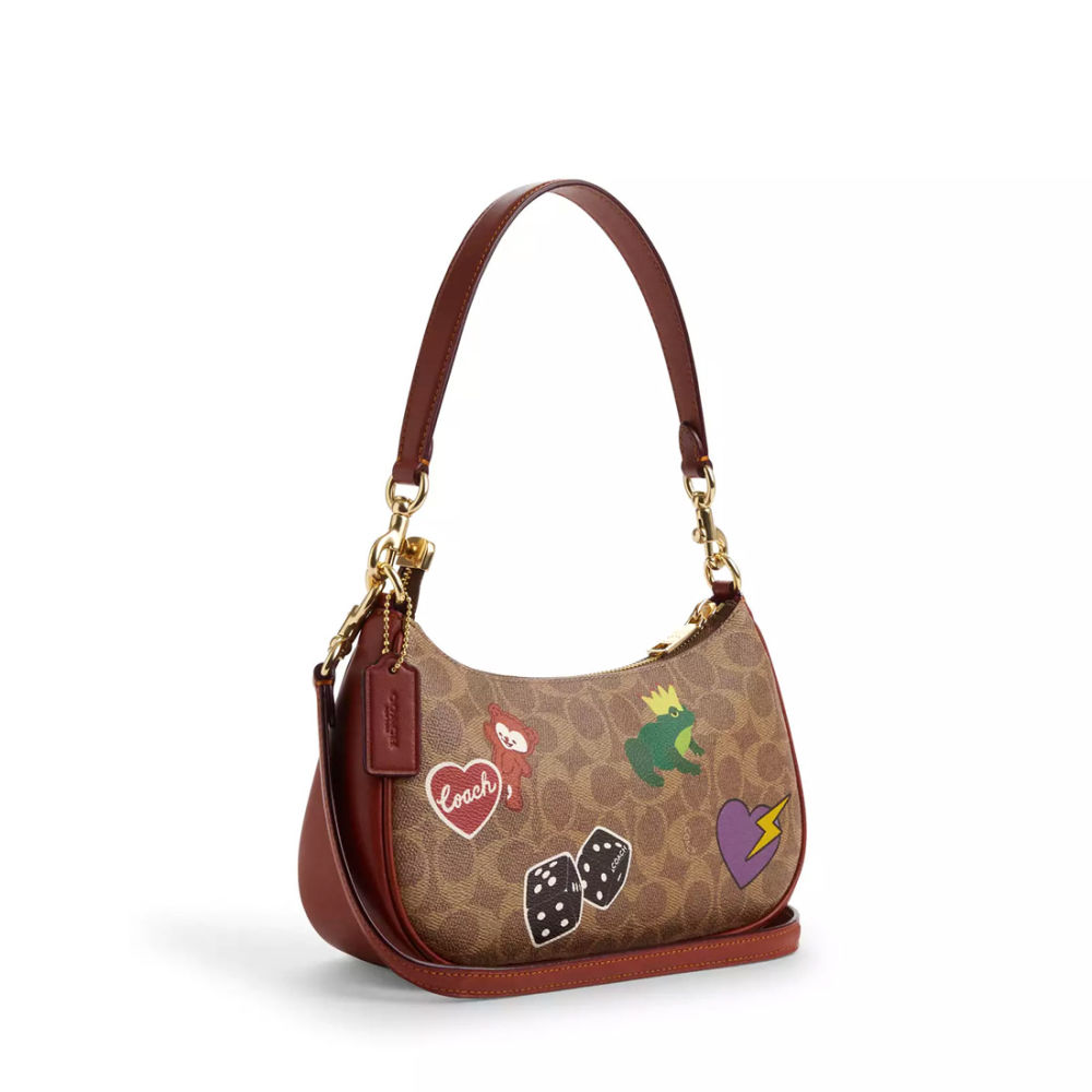 COACH Teri Shoulder Bag In Signature Canvas & Leather With Sticker Print-1