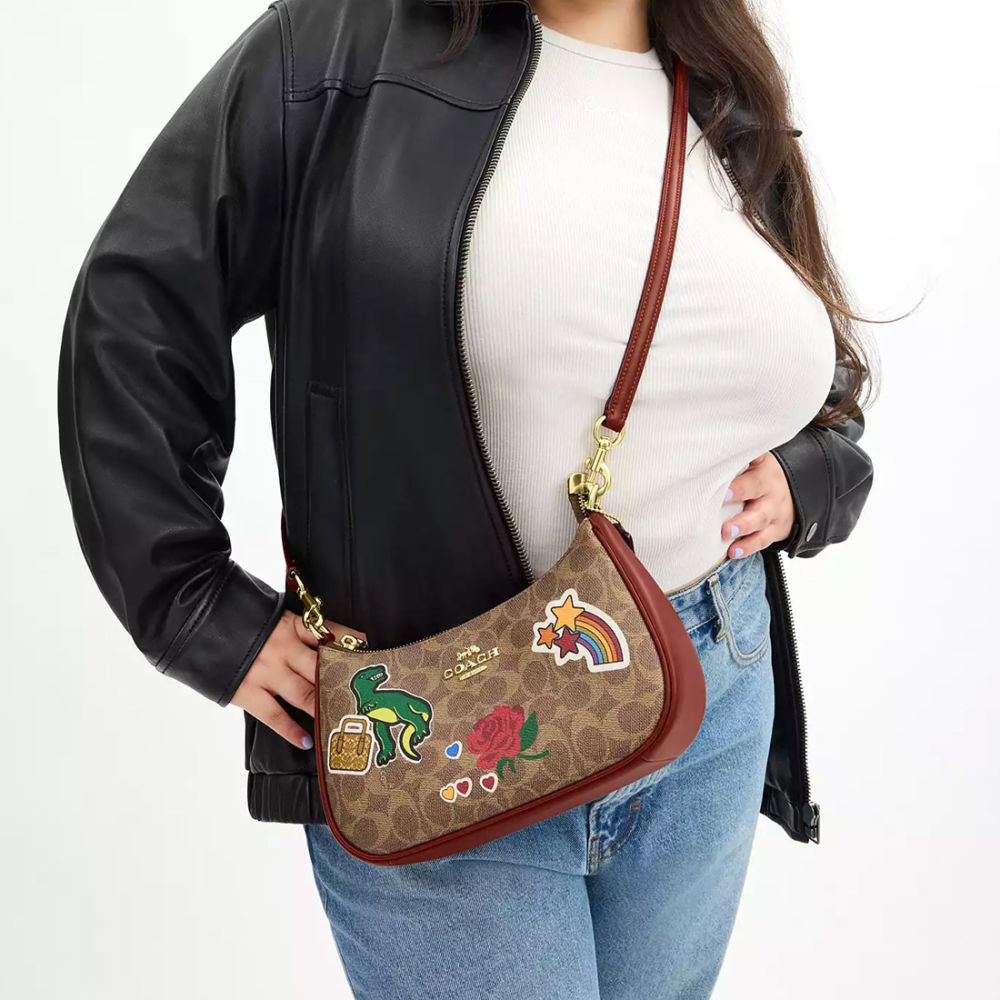 COACH Teri Shoulder Bag In Signature Canvas & Leather With Sticker Print-5