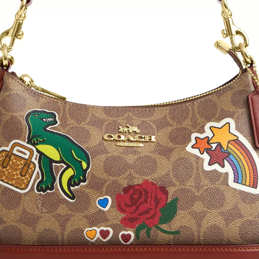 COACH Teri Shoulder Bag In Signature Canvas & Leather With Sticker Print-2