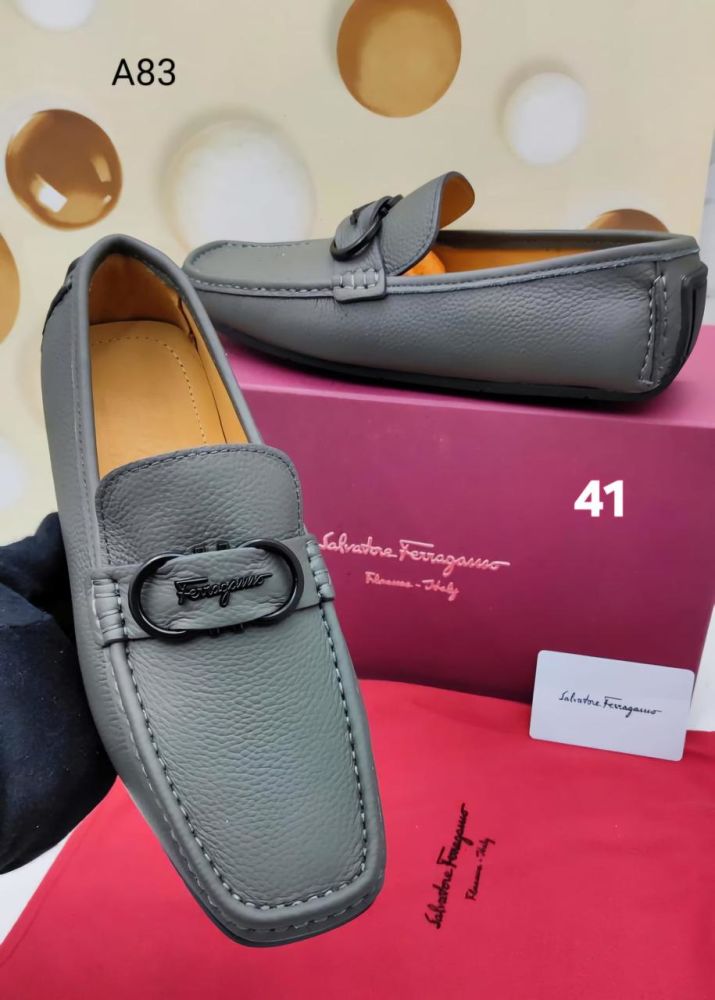 Salvatore Ferragamo Grey Premium Quality Loafers-thumb-0
