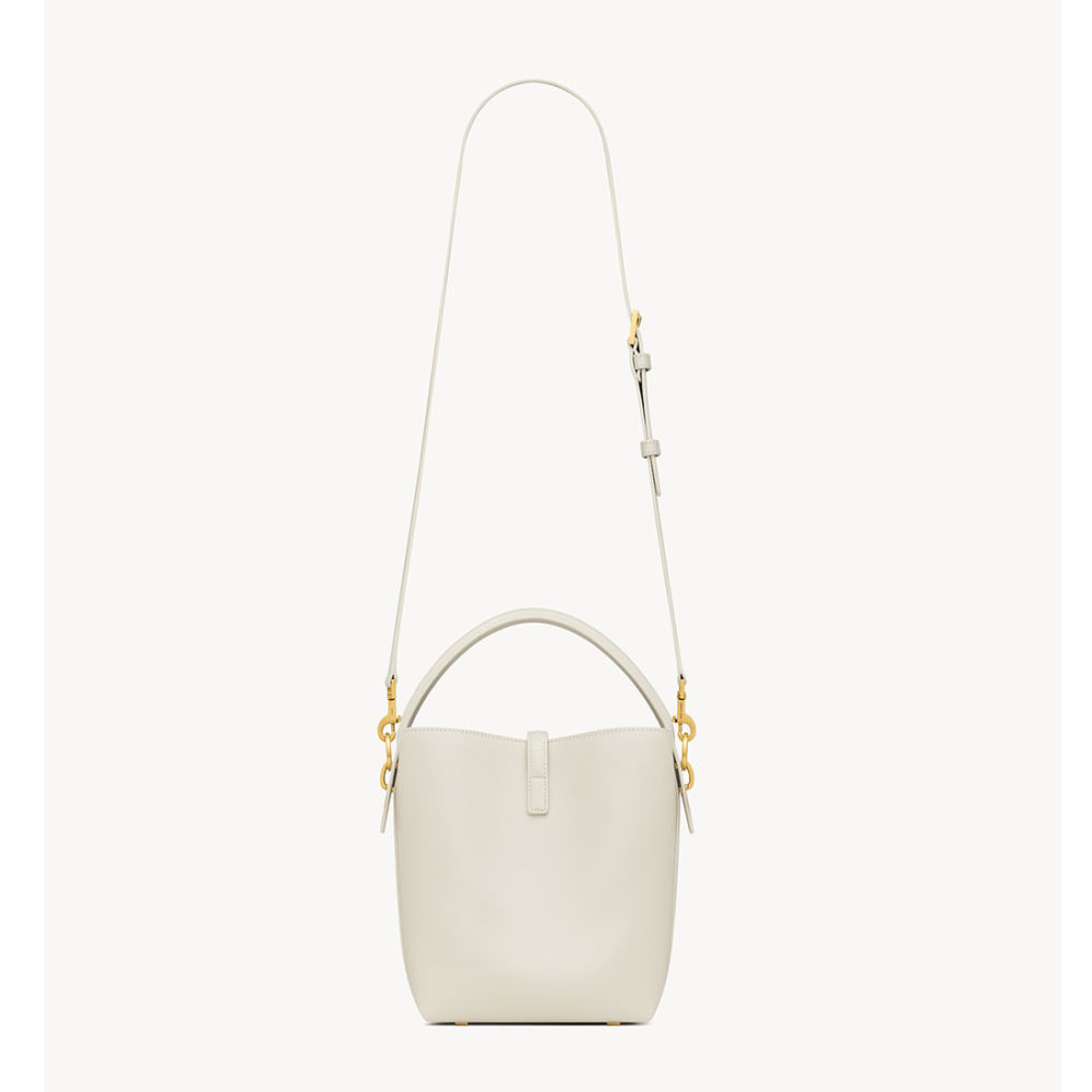 YSL le 37 Small Shiny White Bucket Bag-2