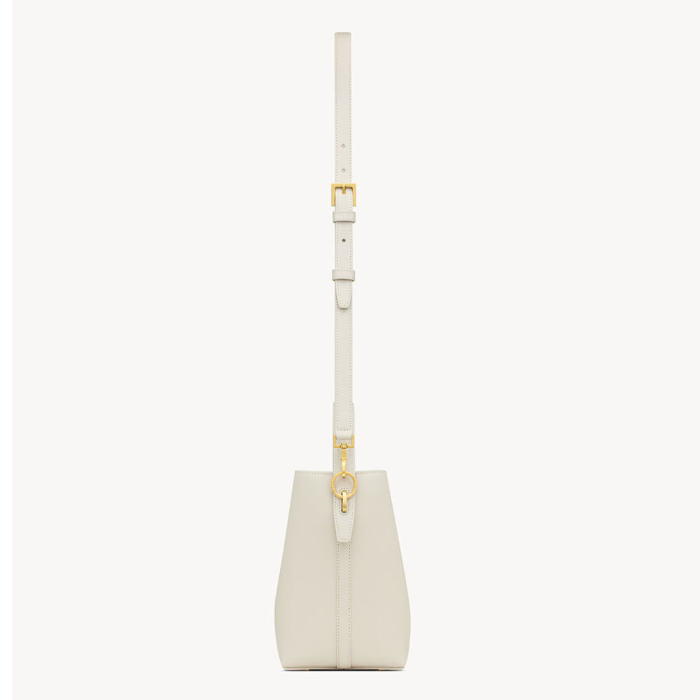 YSL le 37 Small Shiny White Bucket Bag-3