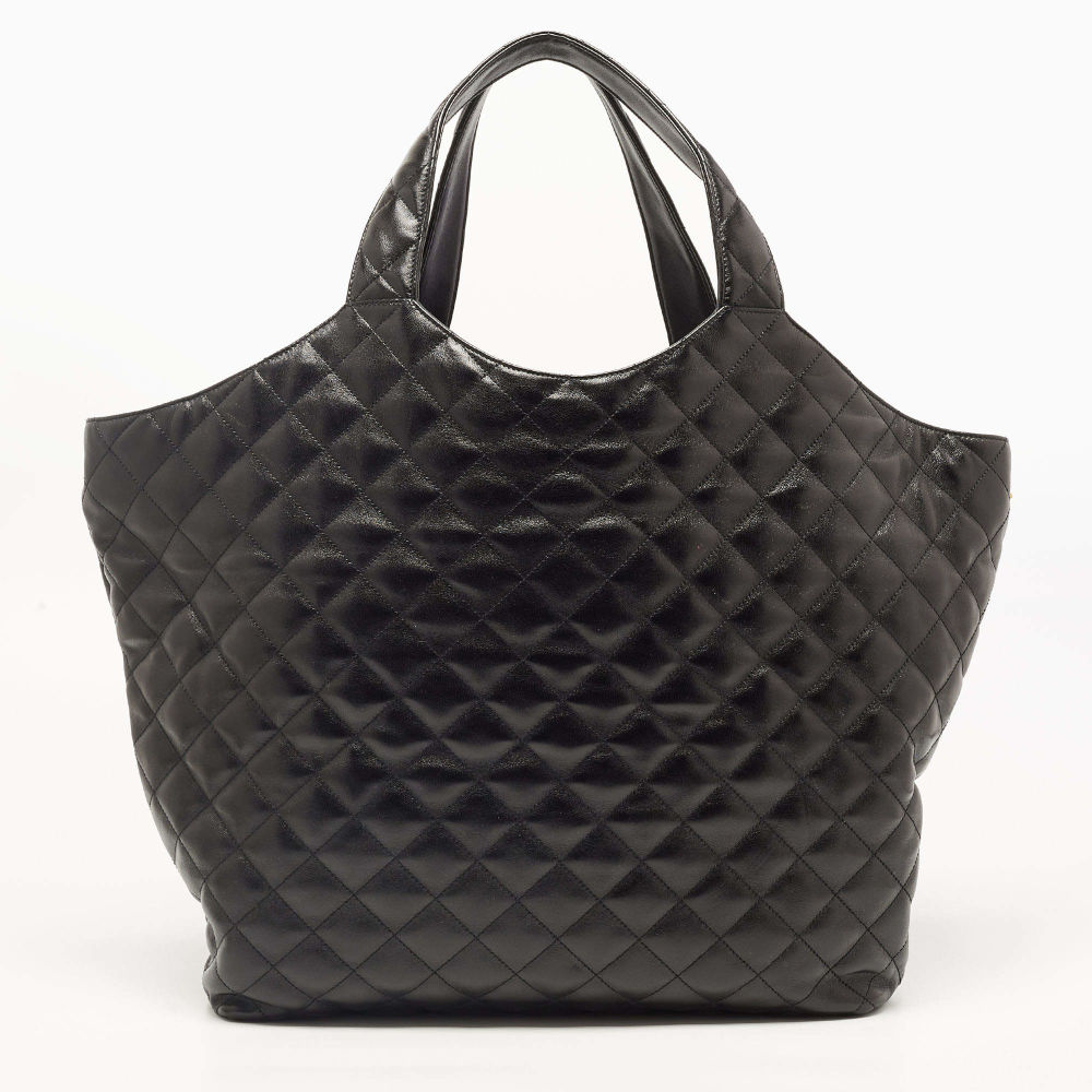 Saint Laurent Black Quilted Leather Maxi Icare Shopping Tote Bag-1