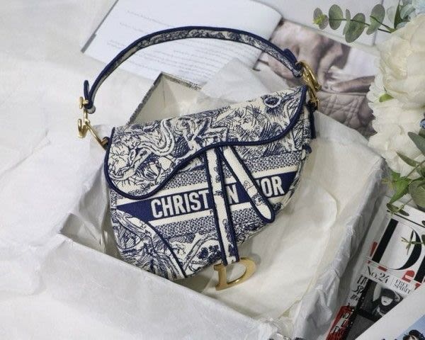 Christian Dior Canvas Embroidered Toile de Jouy Saddle Bag-1
