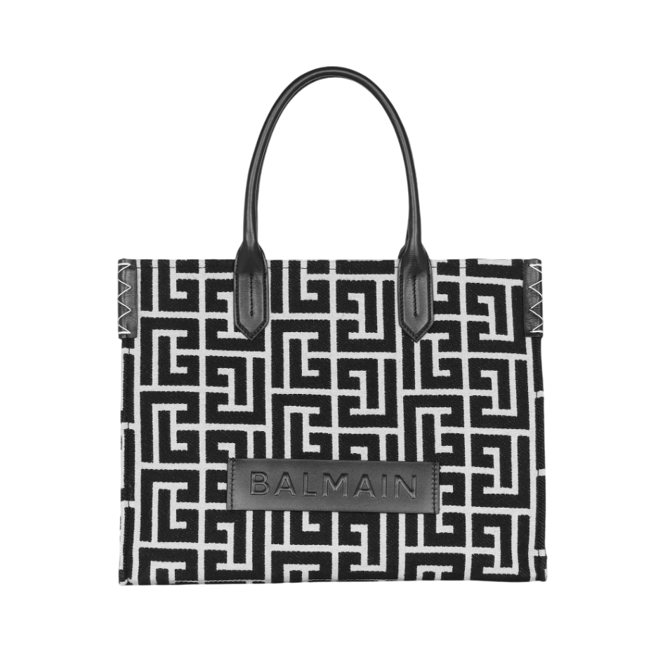 Balmain B-Army 42 monogram jacquard and leather Tote bag-1